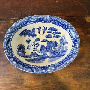 Vintage Blue Willow transferware 10 inch oval serving bowl Ye Olde‎ Willow 1925